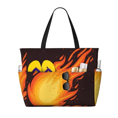 Sac à bandoulière pour femme grand sac de plage imprimé flamme rouge et poignées confort