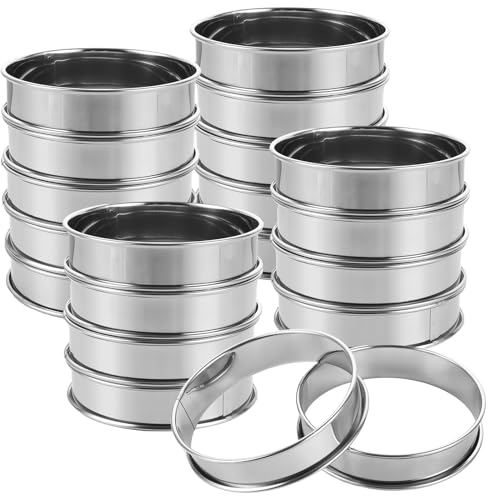 VIDETOL 20 Stück Edelstahl Pancake Form, 10,5 x 2.5 cm Tortenring Dessertringe, Backringe Crumpet Rings, Runde Muffinringe für Kochen Backen