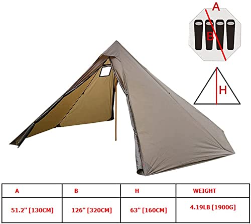 Outdoor Canvas Tent, 4 Season Camping Pyramid Tipi Tent Lightweight Teepee Hot Tent for Party Hunting Backpacking Hiking Family W/Stove Jack - Image 6