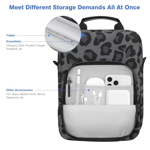 Image of Dadanism 9-11 Inch Tablet Sleeve Bag Carrying Case with Shoulder Strap for iPad (A16) 11 inch, iPad 10th Gen 10.9 inch, iPad Air M4 /Pro M5 11 inch, iPad 9 /8 /7th 10.2 inch, Galaxy Tab A11+ Plus 11 inch, Leopard Black