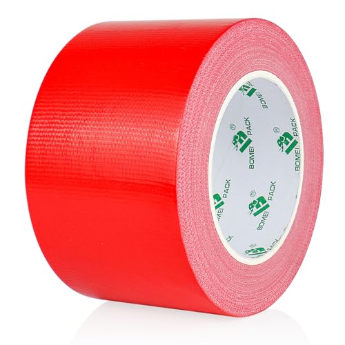 BOMEI PACK Cinta adhesiva roja de 3 pulgadas, impermeable, resistente, 3 pulgadas x 35 yardas, conducto amarillo de grado industrial de 9 mil, sin residuos, fuerte, flexible y para todo tipo de clima