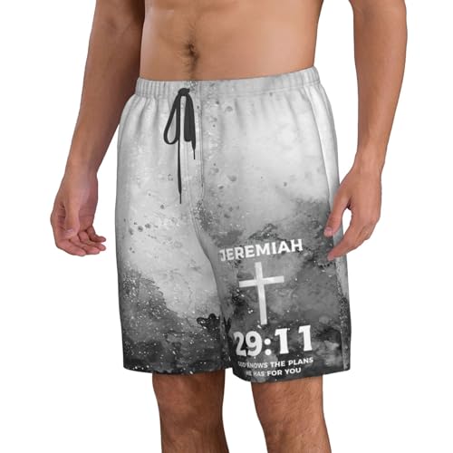 Black Jeremiah 29:11 Bible Verse Jesus Cross Christian Mens Stretch Swim Trunks Mesh Lining Swimwear Bathing Suits -2