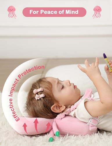 Image of JunNeng Baby Head Protector Backpack for Walking Crawling Pink Octopus | Soft, Breathable, Adjustable, Baby Fall Back Head Protector for Falling