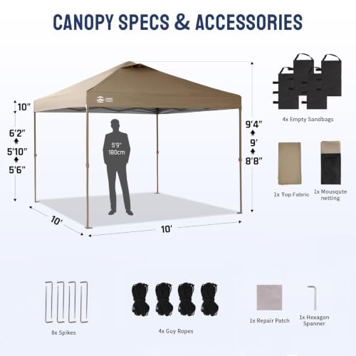 CROWN SHADES Gazebo 10x10 Pop Up Canopy with Mosquito Netting, Screen Tent with 4 Ropes, 8 Stakes, 4 Sandbags and Wheeled Storage Bag, Canopy for Patio & Backyard Parties,Camping&Events -(Beige) - Image 3