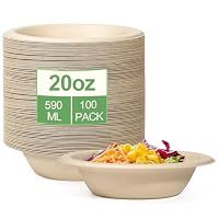 greensight 100 Stück Pappschalen Einweg Suppenschalen 590ML Zuckerrohr Einweggeschirr Suppenteller Einwegsuppenschale Braun Schälchen Einmal Party Rund Kompostierbare Einwegteller tief