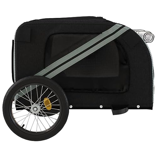 vidaXL Fahrradanhänger für Hunde, Hundeanhänger mit Reflektoren Flagge, Hundetransporter Maximale Belastbarkeit 45kg, Schwarz Grau Oxford-Gewebe Eisen