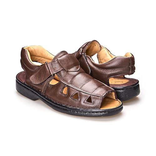 Sandalia Masculina Anti Stress de Couro Palmilha Conforto Aberta Marrom (Marrom, BR, Adulto, Numéric