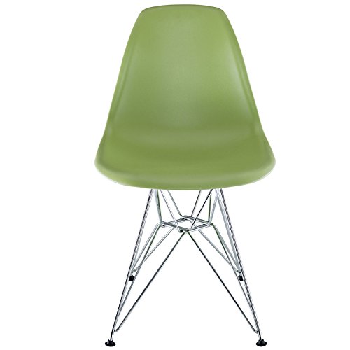 Modway Paris Mid-Century Modern Molded Plastic Dining Chair With Steel Metal Base In Green, One #TOP4