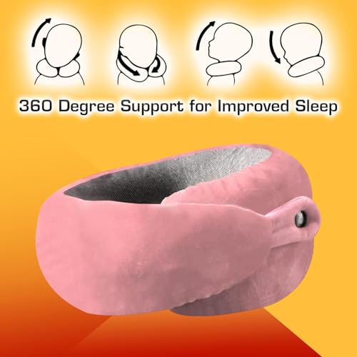 Image of Billebon Memory Foam Travel Neck Pillow with Magnetic Fabric Luxury Neck Support Pillow for Comfortable Travel, Washable Removable Cover (Pink with Eye Mask)