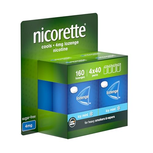 Nicorette Mint 4mg Lozenge, 160 Lozenges (4 x 40 Packs), Effective and Discreet Quit Smoking Aid for Cigarettes, Nicotine Lozenges with Dual-Layer Minty Flavour Release