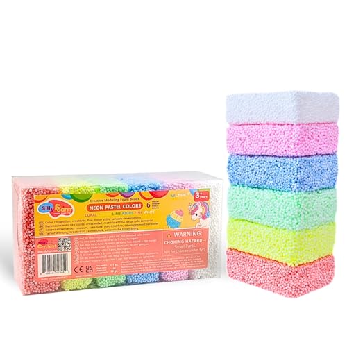 Silly Foam Creative Modeling Foam Beads 1-Pack of 6 Neon Pastel Colors Perfect for Preschool and Kids Arts & Crafts Sensory Play STEM Travel Toy Easter Basket Stuffers Non-Toxic (Age 3+)