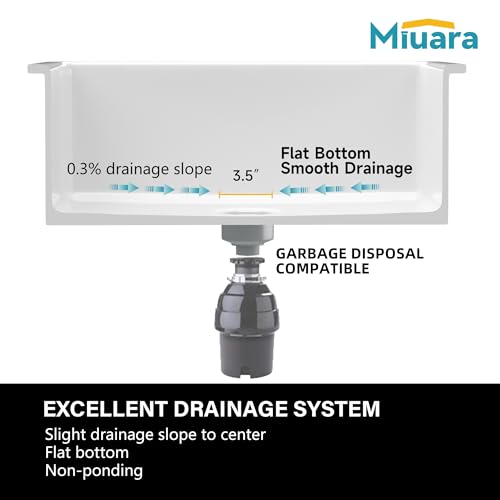 Miuara White Kitchen Sink Drop In 33 Inch 1 Hole - 33x22 Drop In Kitchen Sink, 9\" Deep Topmount Kitchen Sink, Large Fireclay Kitchen Sink Single Bowl with 2 Accessories, for Kitchen