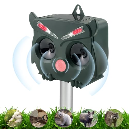 Cat Repellent for Gardens,Fox Deterrents for Gardens,Ultrasonic Solar Outdoor Animal Scarers,Cat Deterrents with Ground Stake and Led Flashing Light Waterproof, for Yard Squirrels Cats, Foxes, Rats