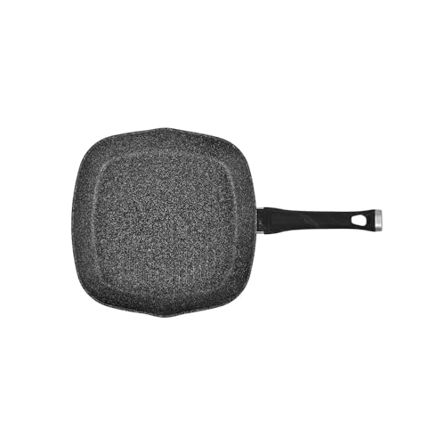Avilia Parrilla cuadrada antiadherente ideal para carne y pescado, sartén antiadherente para cocinar sin aceite, de aluminio y mango de baquelita, 28 x 28 cm, negro