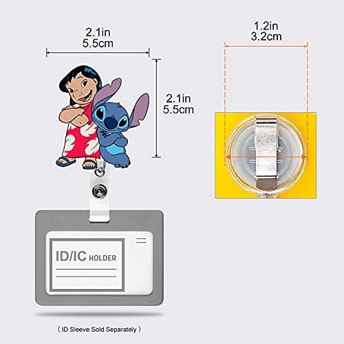 Zostland 2 Pack Good Friends Stitch Girl Kiss Cartoon Cute Retractable Badge Reel, Holder For Office Work Nurses Id And Name Tag With Metal Back Clip, 28 Inch Cord Extension (2Pcs Stitch Girl) #TOP5