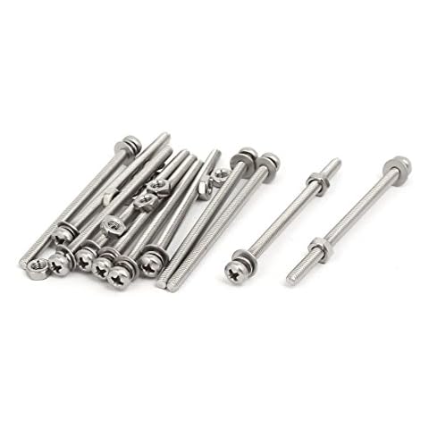 sourcingmap M3x50mm 304 Stainless Steel Phillips Pan Head Bolt Screw Nut w Washer 12 Sets Cover