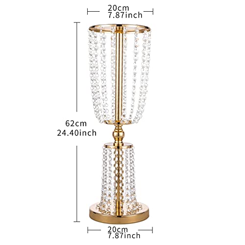 Lovecat 2 Pcs Of Silver Wedding Centerpieces Flower Vases, Metal Centerpiece Vases,24.4In/62Cm Home Decor Vases With 2-Tier Acrylic Crystal Strings,Suitable For Diy Enthusiasts #TOP4