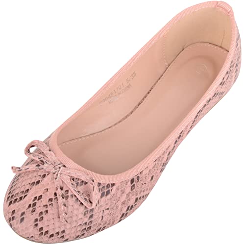 ABSOLUTE FOOTWEAR Womens Easy Slip On Snake Pattern Casual Ballerina Style Dolly Pump Shoes - Pink - UK 6 / EU 39