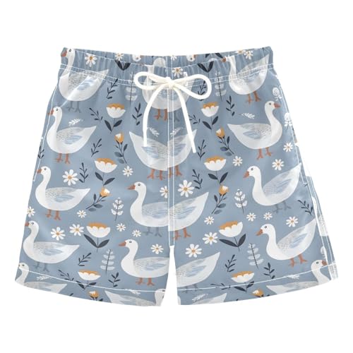 ALAZA Cute Duck Blossom Flower Boys Quick Dry Beach Board Shorts Kids Swim Trunks Bathing Suit Swimsuit 4T