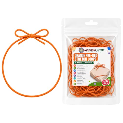 Mandala Crafts 6 Inch Orange Pre-Tied Stretch Loops for Gift Wrapping