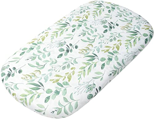 Little Jump Stretch Bassinet Sheet Cradle Fitted Sheets，Moses Basket Sheet, Green Leaves Cradle Sheet For Bassinet Pads/Mattress, For Boys Girls (Green Foliage) #TOP5