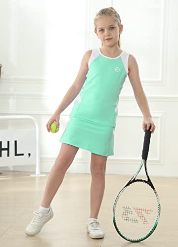 Willit Girls Tennis Golf Dress Outfit Kids Tennis Skirt And Tank Set Cotton Golf Clothes With Shorts Light Green L #TOP5