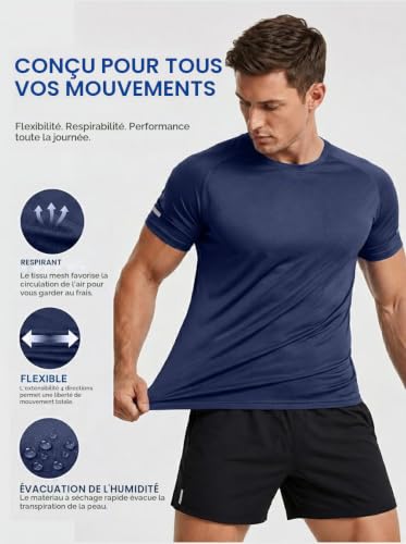 HUAKANG 3 Pack Tee Shirt Sport Homme Manches Courtes Baselayer Haut Running – vue 5