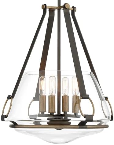 Minka Lavery 3904-107 Eden Valley Convertible Pendant to Semi-Flush, 4-Light, 240 Total Watts, 17.63-in H x 20.75-in W, Smoked Iron with Aged Gold