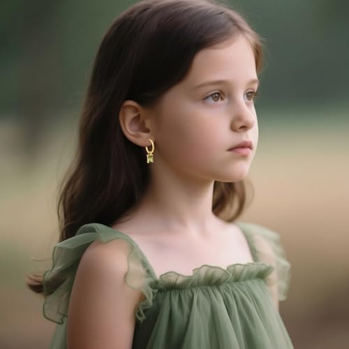 5 * 7mm Emerald-cut Birthstone Earrings for Women 18K Gold Half Hoop Dangle Earrings Birthstone Jewelry Birthday Gift for Her4