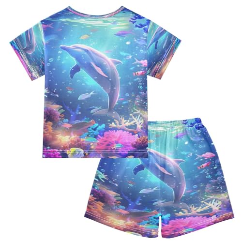 senya Short Sleeve Pajamas Sets Summer Cotton Sleepwear Dolphin Colorful Coral2