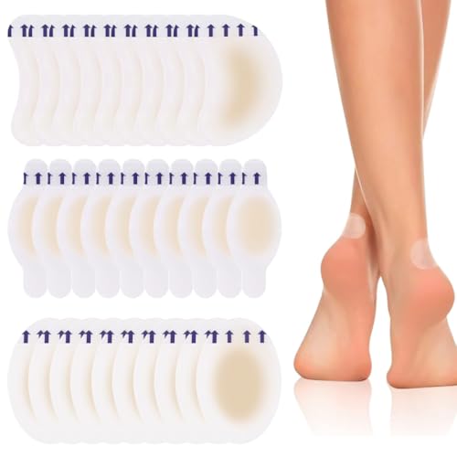 KIRZAX Lot de 30 Pansements Ampoules, Invisible Hydrocolloid Gel Blister Bandages,Coussinets Imperméables pour Prévention et Soin des Ampoules, Pansements Ampoule Talon soin des Ampoules au Pied
