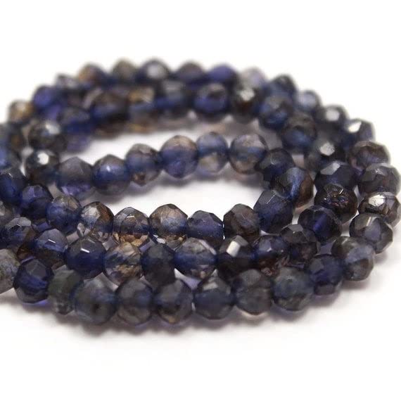 Iolite bleue roundel facettée LKBEADS de 3mm, fil de perles naturelles pour création bijoux