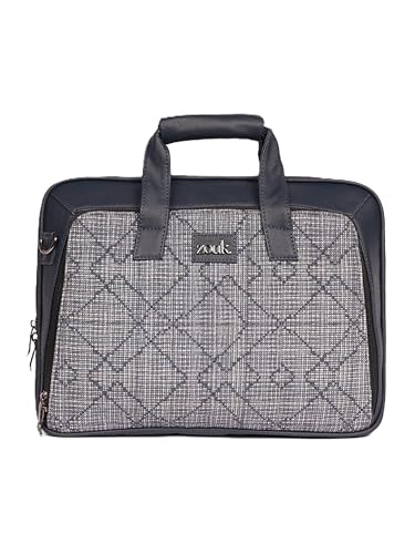 Image of ZOUK Blue Executive Laptop Bag for Men | Vegan Leather Office Briefcase with Padded 15.6 Inch Laptop Compartment, Shoulder Strap & Trolley Sleeve | Water-Resistant Work & Travel Bag |