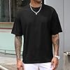 Mens Round Neck T-Shirt Base Tee Waffle Tops Hip Rock Shirt Summer Golf Vertical Stripe Elastic Cuffs Splicing Black XXXL #3