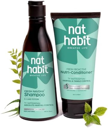 Nat Habit Trileaf Rosemary Shampoo & Conditioner Combo|Herbal Shampoo for Dry Frizzy & Damaged Hair, Hair Fall | Amla Reetha Shikakai| Sulphate Free