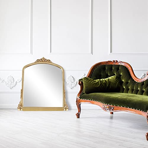 Decor Trends Traditional Ornate Arched Wall Mirror Baroque Vintage Framed Bathroom Vanity Large Rectangle Gilded, 34''H X 32'' W, Antique Gold #TOP2