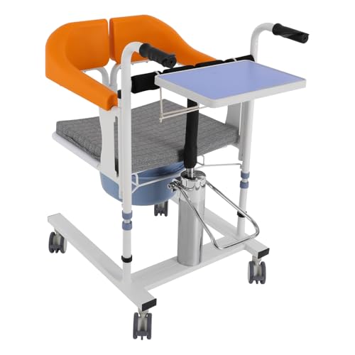 Elevador de pacientes hidráulico con cuatro ruedas TPE, silla de inodoro para personas mayores con ruedas, capacidad de carga de 100 kg, silla de transferencia de elevación con cubo de ABS, asas