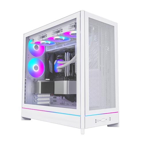 MONTECH HS01 Boîtier PC ATX pour tour moyenne, PC de jeu, haut débit d'air, disposition réversible, panneau avant en maille, design encastrable, panneaux sans outils, blanc