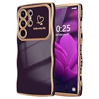 LCHULLE for Samsung Galaxy S24 Ultra Case,Cute Wave Frame Curly Shape Love Heart Phone Case for Women Girls,Luxury Plating Shockproof Protection Cover for Samsung S24 Ultra,Dark Purple