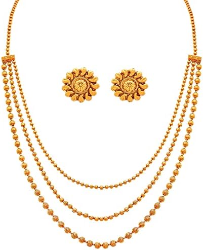 JFL - Jewellery for Less Traditional and Ethnic One Gram Gold Plated Multi Strands Round Gold Bead Necklace for Women & Girls,Valentine
