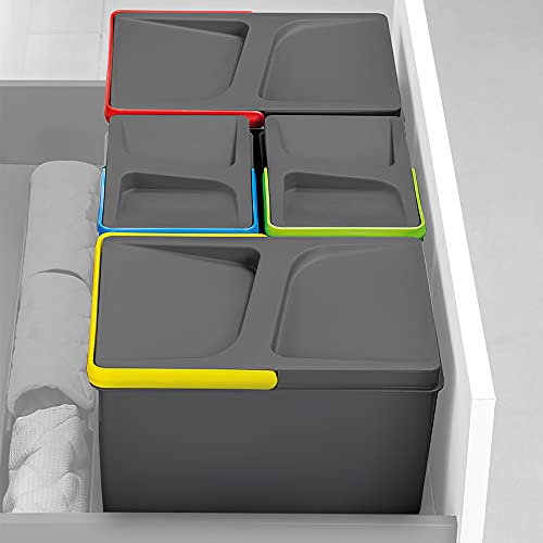 Emuca - Pattumiere Per Cassetto, Contenitori Raccolta Differenziata Con Base Rifilabile, Kit Di Cestini Altezza 266Mm Con Base 60Cm - 5