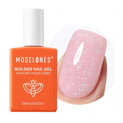 modelones Builder Nail Gel, Nude Pink Glitter Base Coat