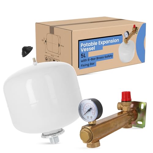 Ausdehnungsgefäß Trinkwasser Brauchwasser 5l Druckbehälter Membran | Druckausdehnungsgefäß Ausgleichsbehälter Expansionsbehälter Sanitärgefäß Heizgefäße Messing Sicherheitsgruppe 6 bar Kesselgruppe