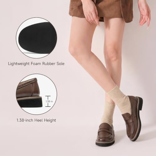 Image of BEAU TODAY Womens Leather Penny Loafers, Slip On Loafer Flats