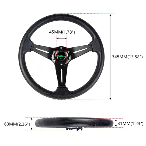 RASTP Universal Racing Steering Wheel 13.8â/350mm 6 Bolts Grip Vinyl Leather & Aluminum with Horn Button for Car -Black - Image 5