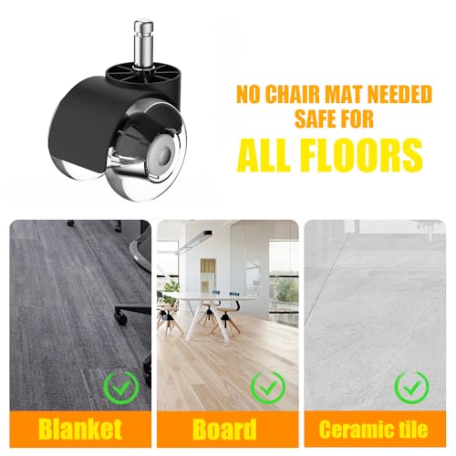 Office Chair Casters Wheels(Set of 5) - 2 inch Heavy Duty Mute Desk Chair Wheels Replacement 2200Lbs- Office Chair Wheels for Hardwood Floors- Universal Fit Wheels for Office Chair