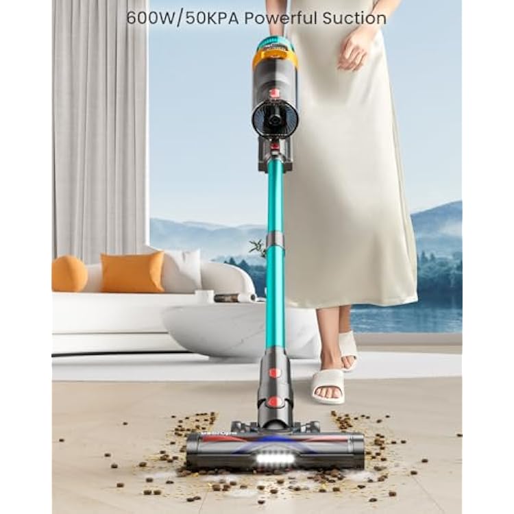 Cordless Vacuum Cleaner, 600W 50KPA 70Mins Vacuum Cleaners for Home, Stick Vacuum with Charging Dock Station, Anti-tangle Wireless Vacumm, Rechargeable Cordless Vacuum for Pet Hair/Carpet/Hard Floor
