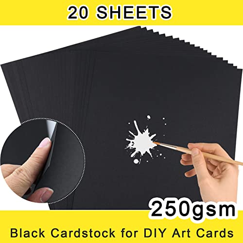 20 Sheets Black Thick Paper Cardstock Blank 8.5 X 11 Inch 250Gsm Thick Black Craft Paper For Diy Cards Making, Invitations, Scrapbook School Supplies #TOP3