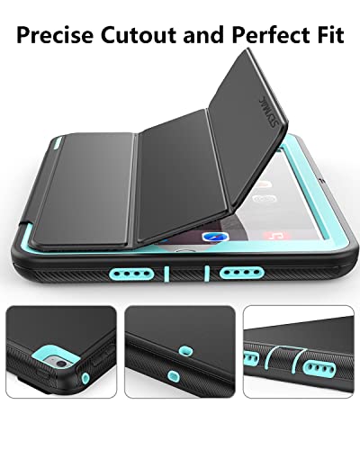 Seymac Ipad Mini 5 / Mini 4 Case 7.9", Durable Sturdy Heavy Duty Shockproof Protection Folio Stand Case With Smart Cover Auto Sleep/Wake For Ipad Mini 5Th / 4Th Generation, Black/Light Blue #TOP2