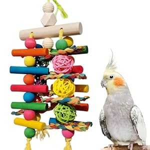 Colorful Corn Husk & Wicker Ball Bird Chew Toys for Cockatoos, Quaker Parrots & Amazon Parrots